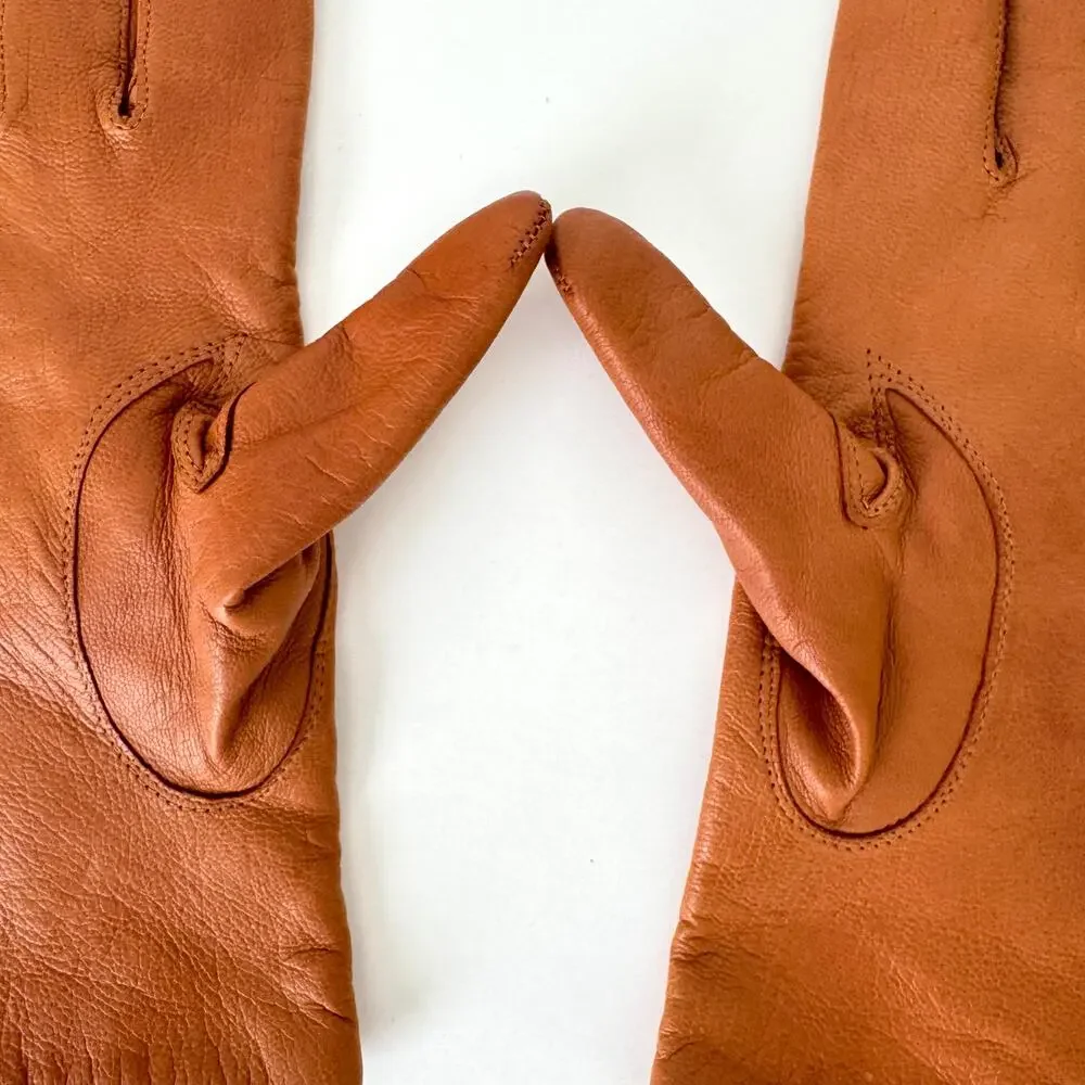 Astor One Soft Leather Gloves Cognac Brown Size 6.5